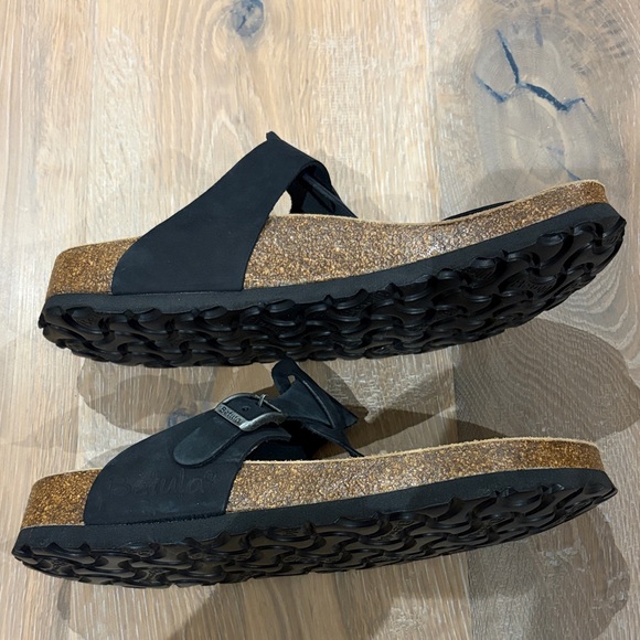 Betula by Birkenstock Black Strap Sandals with Tan Footbed - Picture 4 of 10